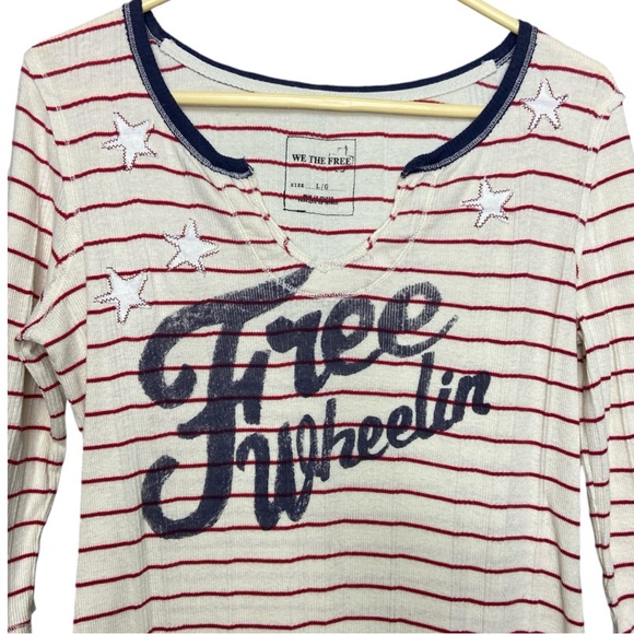 Free People We the Free striped cream and red free wheeling shirt size L - Picture 4 of 7